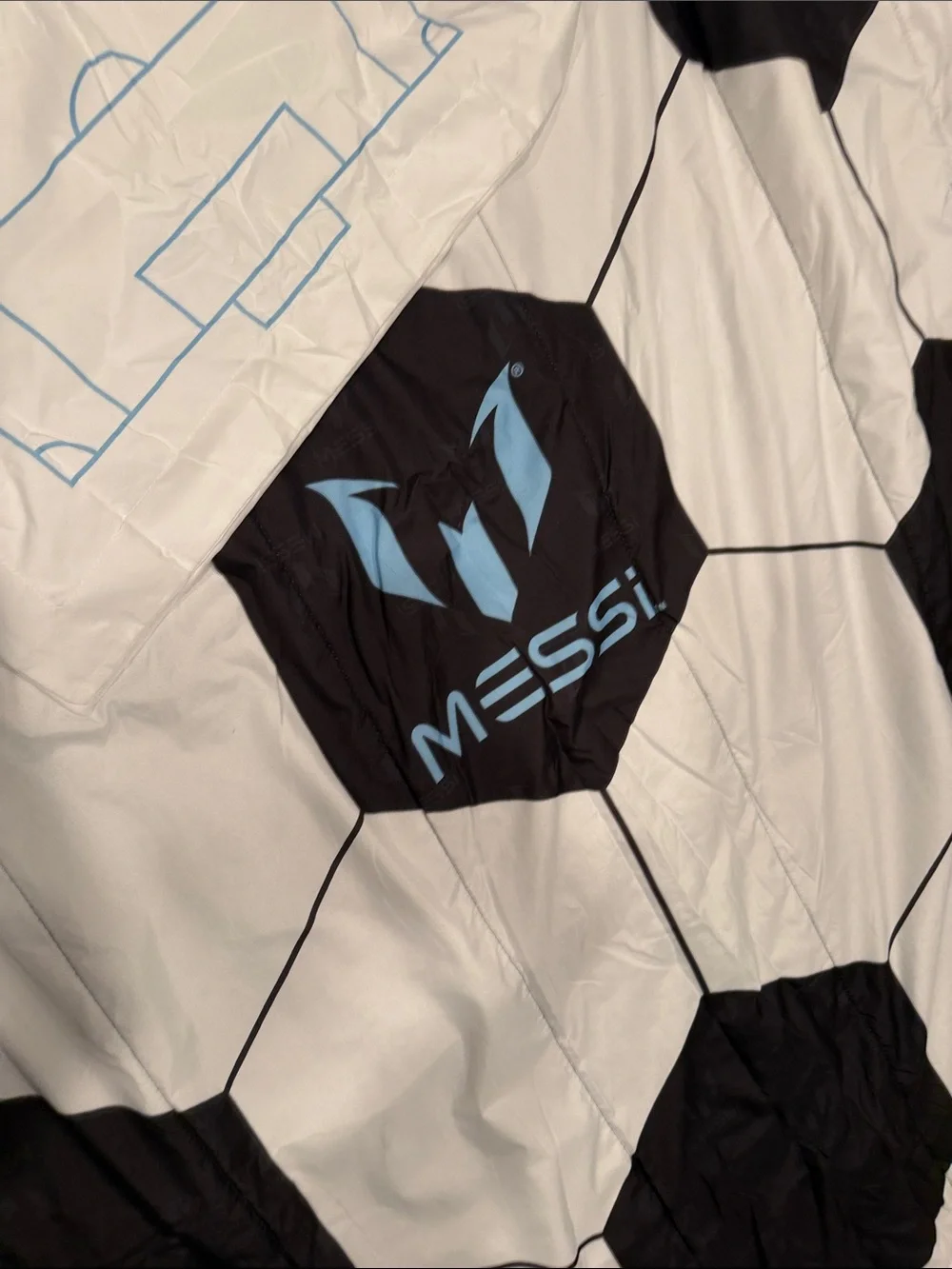 Messi Soccer Hexagon Comforter twin Set - White & Black with Light Blue Accents